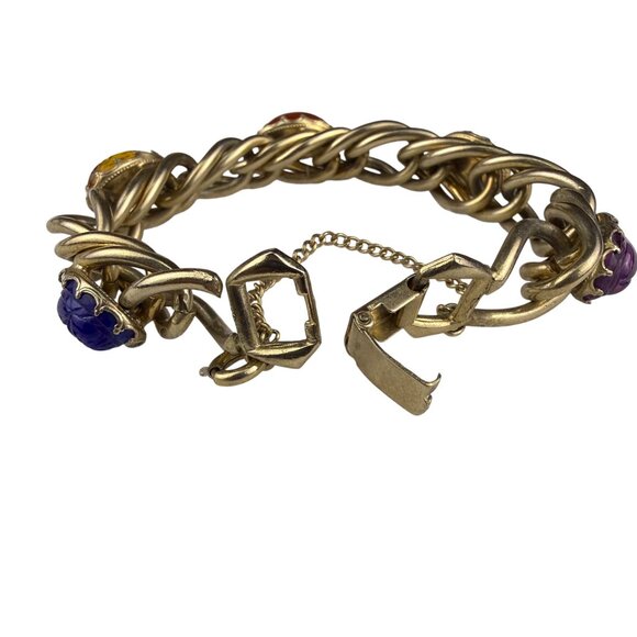 Kafin New York Womens Gold Tone Multi-Stone Scarab Chain Link Bracelet - Picture 3 of 5